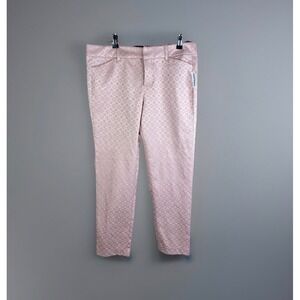 Old Navy Pixie Mid-Rise Ankle Pants Pink Geometric Jacquard 10 Regular NEW